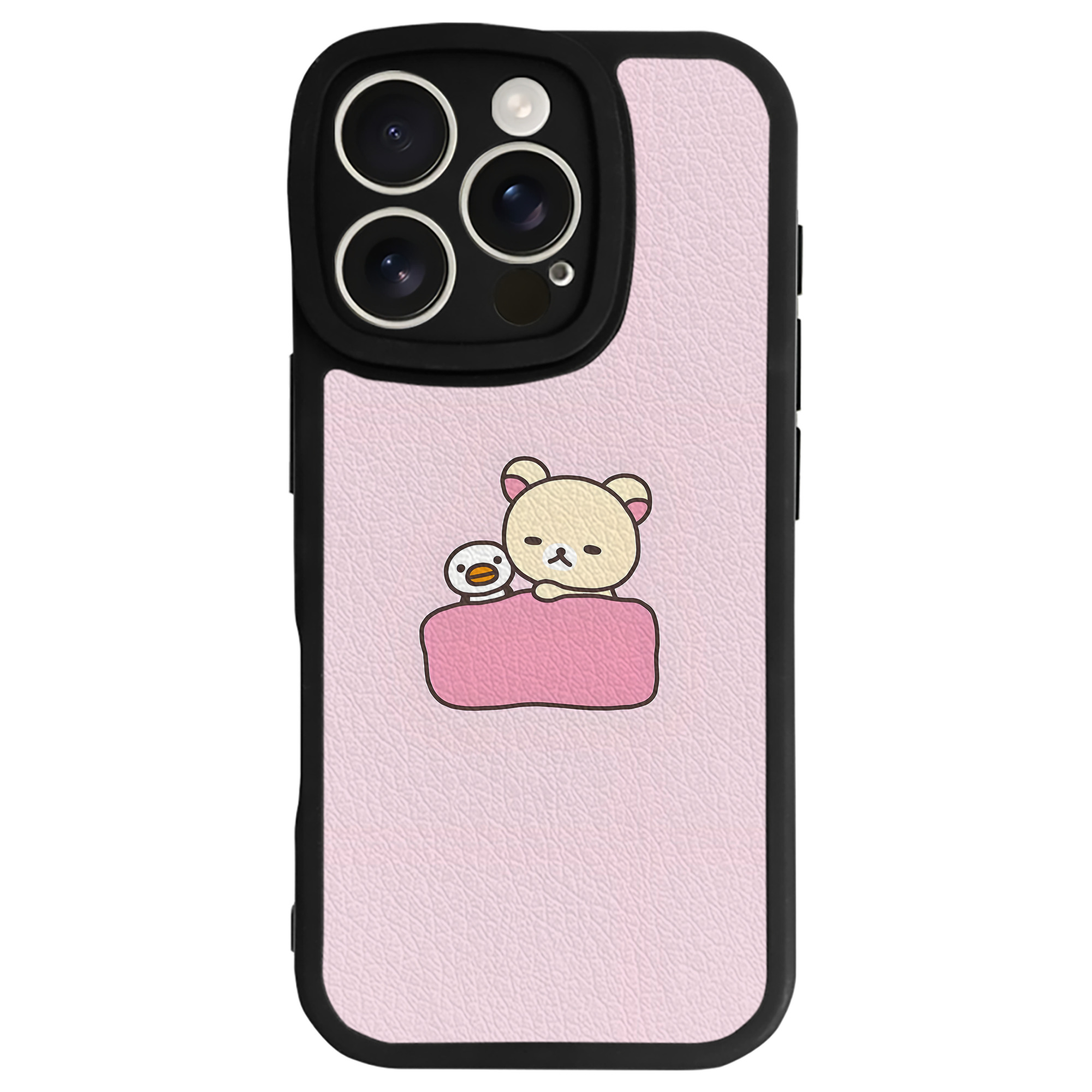 （画像用） リラックマ リラックマ キイロイトリ Rilakkuma Korilakkuma Kiiroitori 【iPhone 16シリーズ対応】シリコンスマホケース（レザー調） 材質：シリコン